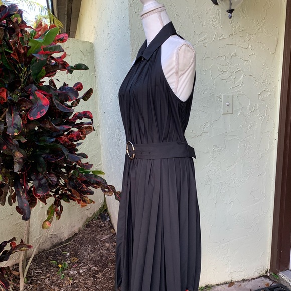Elie Tahari Pleated Fit & Flare Belted Halter Midi-Dress - Picture 11 of 16